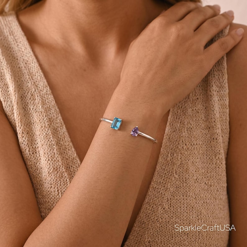 Custom Birthstone Open Cuff — Personal Cosmic Blueprint
