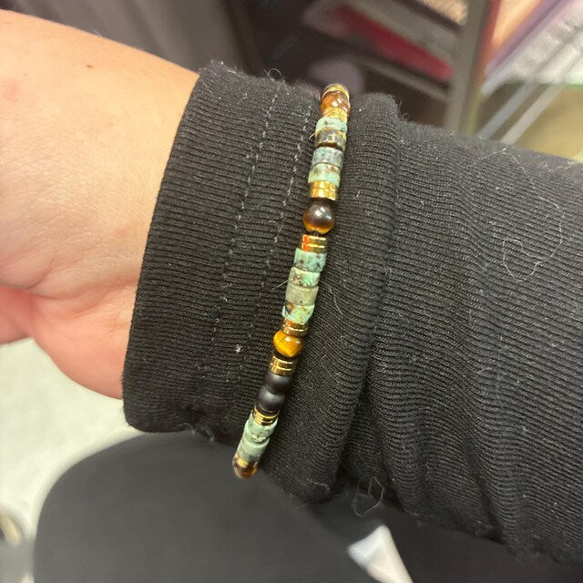 Aura Triple Protection Stacking Strand — African Turquoise, Tiger's Eye & Black Onyx