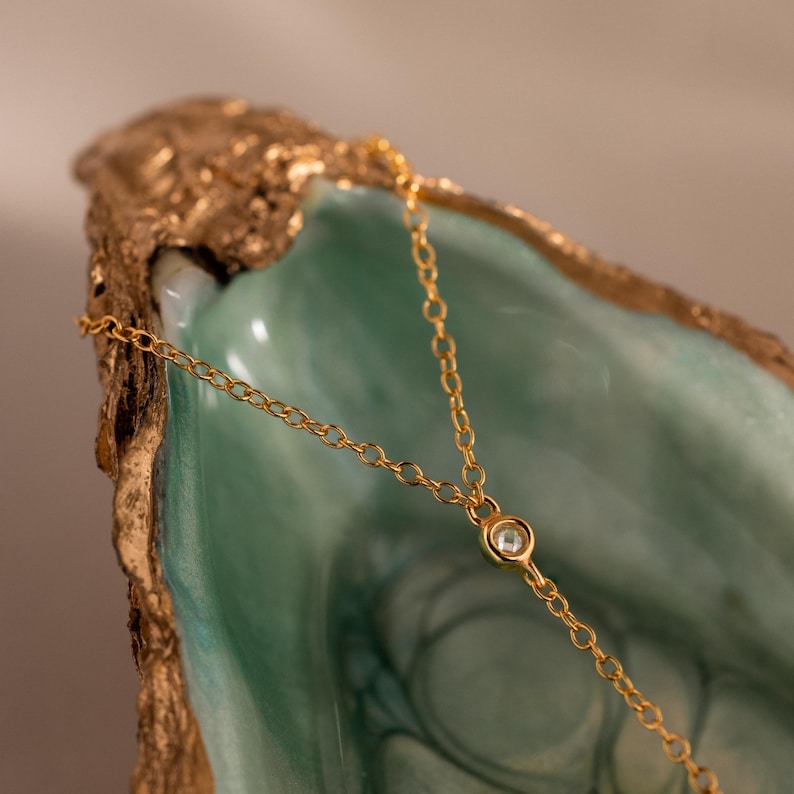 Aura Dainty Diamond Hand Chain — 18K Gold Plated Bezel CZ Bracelet