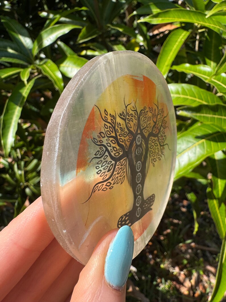 Aura Seven Chakras Selenite Charging Plate — Multi-Chakra Alignment Cleansing Slab