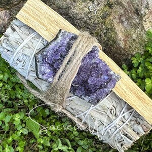 Aura Amethyst & Sacred Smudge Calm Bundle — Tranquility & Intuition Smudging Set