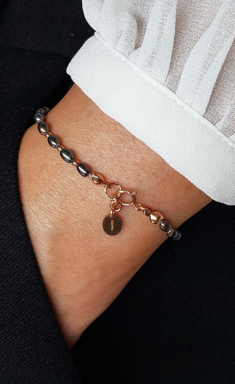 Aura Peacock Pearl Strand — Gold Filled Bracelet with Natural Black Pearls
