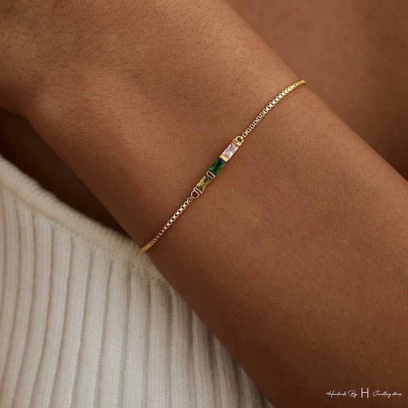 Aura Baguette Birthstone Bracelet — Custom Family Alignment Talisman