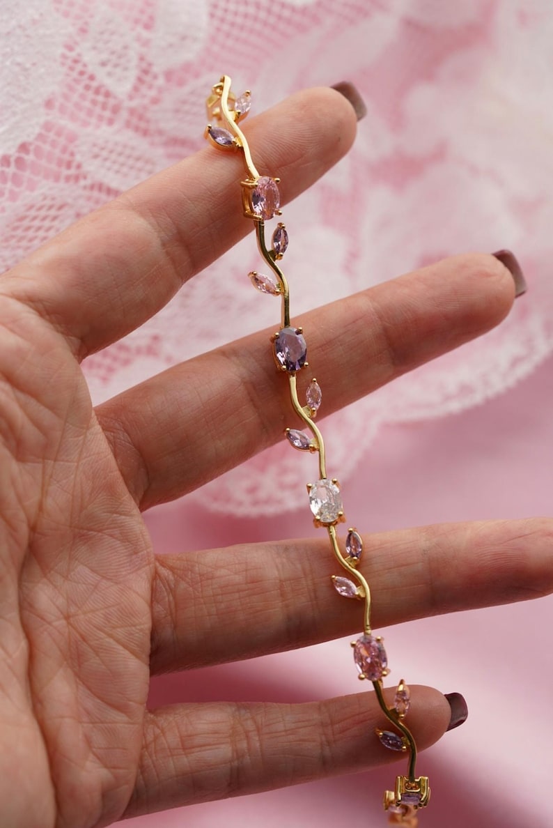Aura Pastel Tulip Branch Strand — 18K Gold Plated Fairytale Floral Bracelet