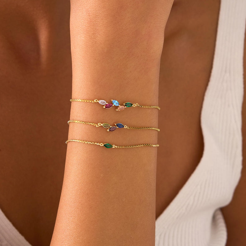 Custom Birthstone Leaf Bracelet — Botanical Cosmic Alignment