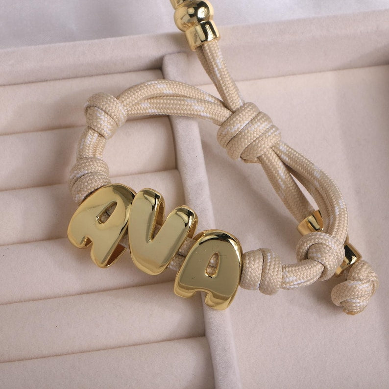 Aura Initial Knotted Bracelet — Custom Bubble Letter Alignment