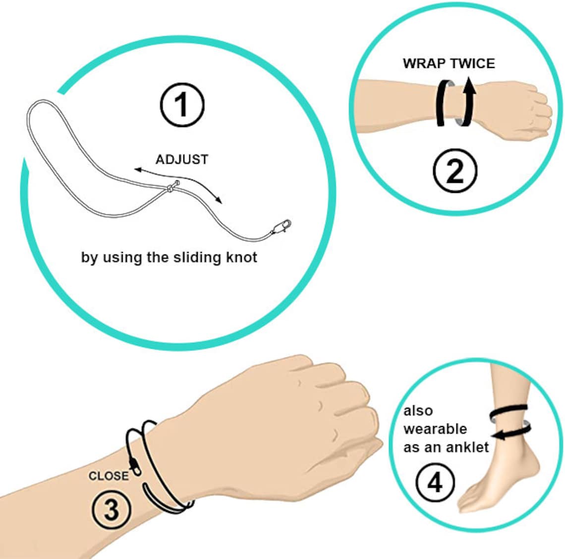 Aura Ocean Carabiner Wrap — Waterproof Surfer Cord & Stainless Steel Bracelet