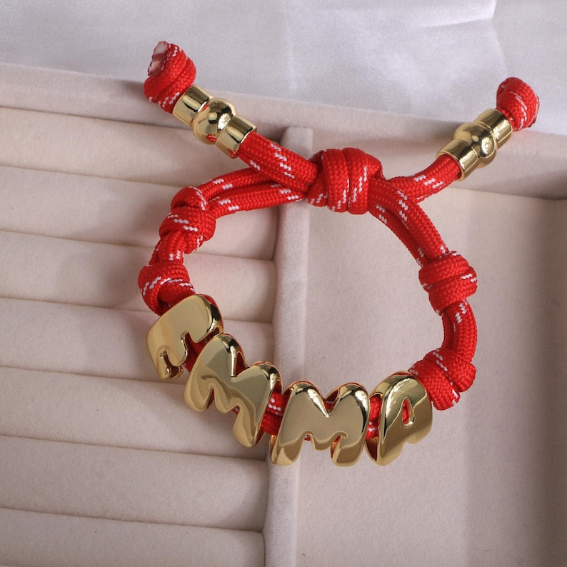 Aura Initial Knotted Bracelet — Custom Bubble Letter Alignment