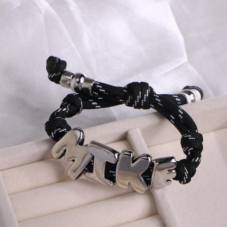 Aura Initial Knotted Bracelet — Custom Bubble Letter Alignment
