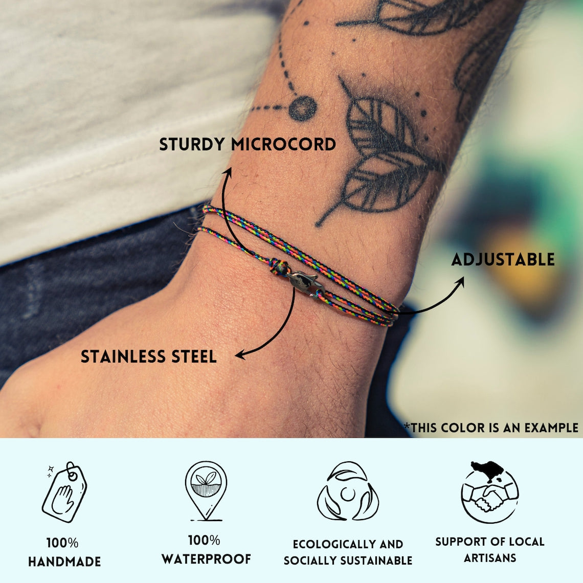 Aura Ocean Carabiner Wrap — Waterproof Surfer Cord & Stainless Steel Bracelet