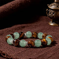 Crystal Beaded Bracelet — Vintage-Style Natural Stone Strand - Tiger's Eye & Green Aventurine - Wealth & Protection