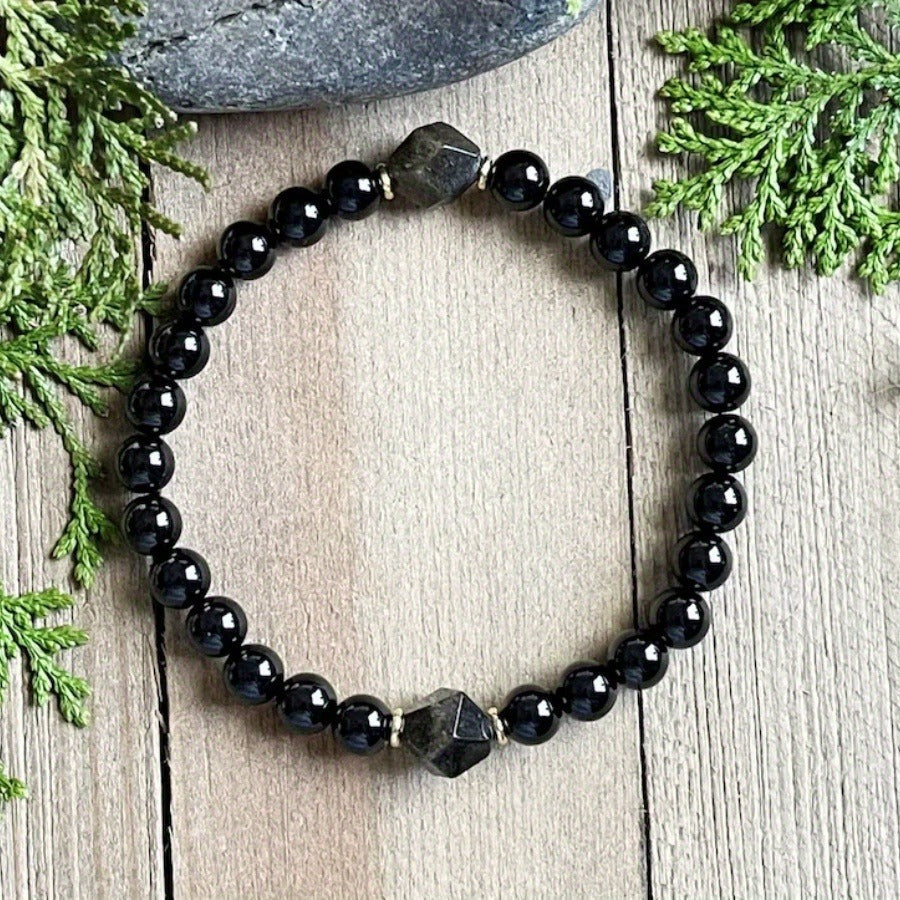 Aura Shield: Hematite & Black Obsidian Magnetic Grounding Bracelet
