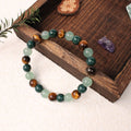 Crystal Beaded Bracelet — Vintage-Style Natural Stone Strand - Tiger's Eye, Aventurine, & Green Agate - Career Success