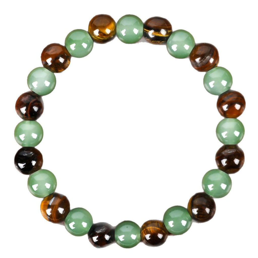 Crystal Beaded Bracelet — Vintage-Style Natural Stone Strand - Tiger's Eye & Green Aventurine - Wealth & Protection