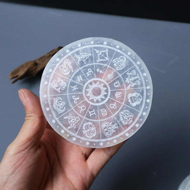 Aura Seven Chakras Selenite Charging Plate — Multi-Chakra Alignment Cleansing Slab