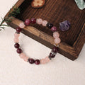 Crystal Beaded Bracelet — Vintage-Style Natural Stone Strand - Rose Quartz, Lepidolite, & Garnet - Self-Love