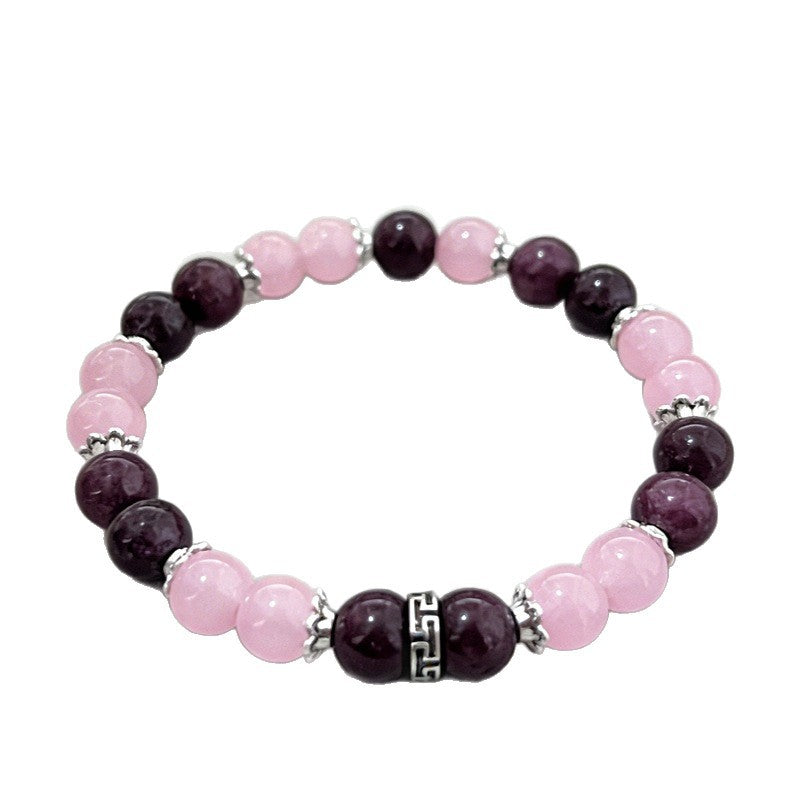 Crystal Beaded Bracelet — Vintage-Style Natural Stone Strand - Rose Quartz, Lepidolite, & Garnet - Self-Love