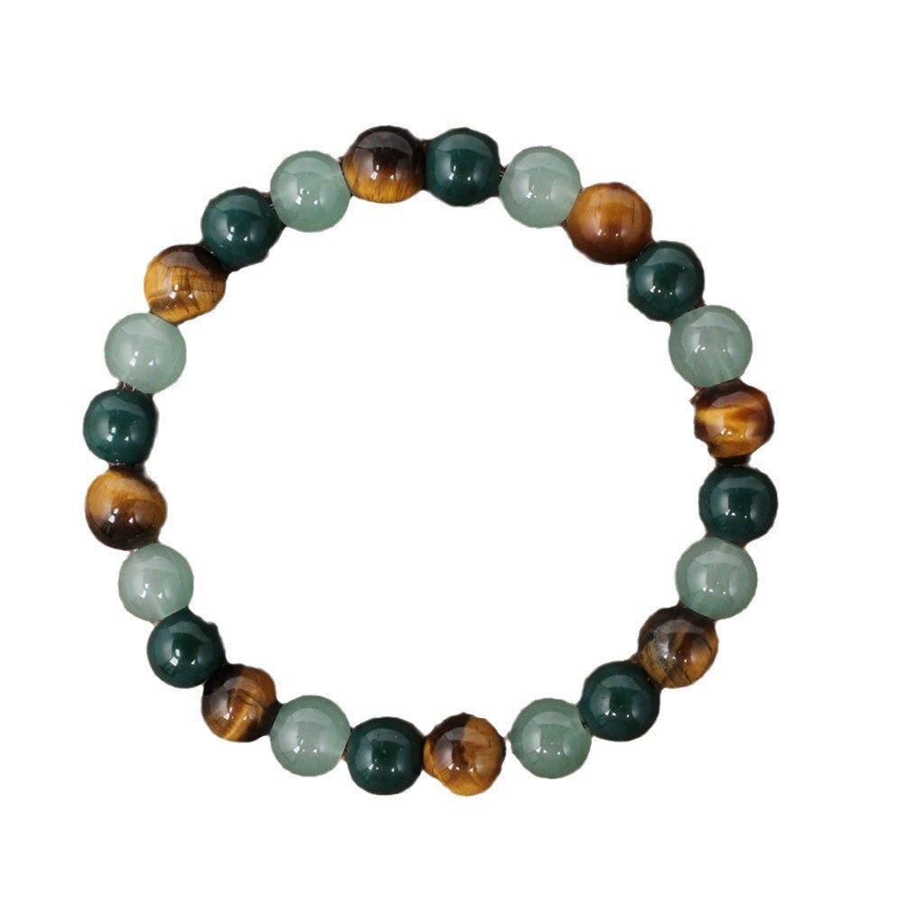 Crystal Beaded Bracelet — Vintage-Style Natural Stone Strand - Tiger's Eye, Aventurine, & Green Agate - Career Success