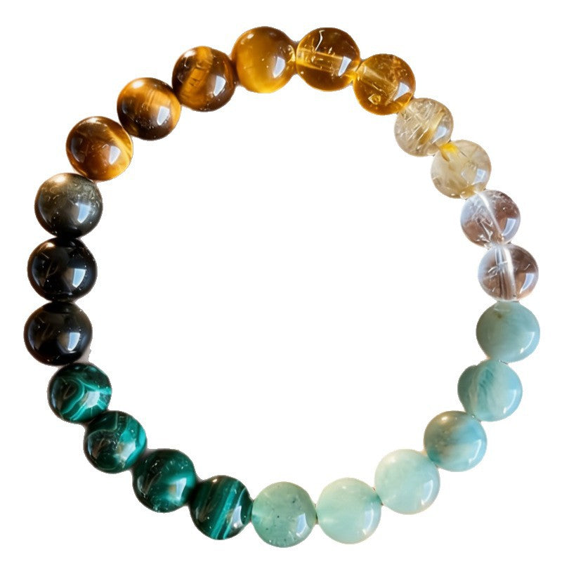 Crystal Beaded Bracelet — Vintage-Style Natural Stone Strand - Citrine, Amazonite, Malachite, & Tiger's Eye - Wealth Attraction