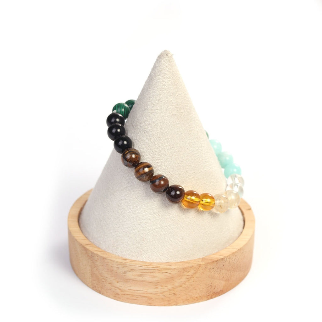Crystal Beaded Bracelet — Vintage-Style Natural Stone Strand - Citrine, Amazonite, Malachite, & Tiger's Eye - Wealth Attraction