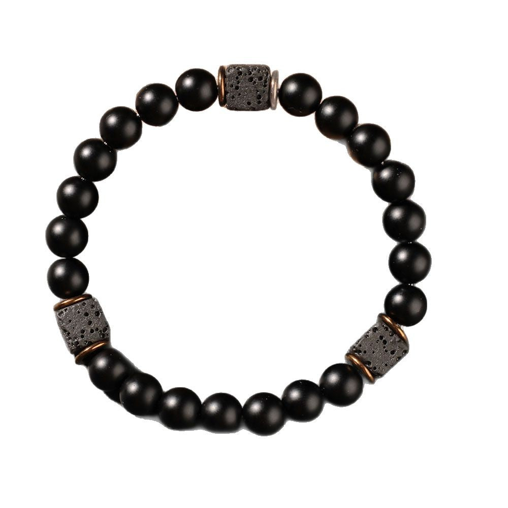 Aura Vulcan Grounding Strand — Square Lava Stone & Matte Onyx Bracelet