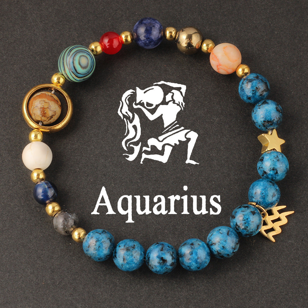 Women's 12 Zodiac Cosmic Beaded Bracelet (Malachite & Lapis Lazuli)