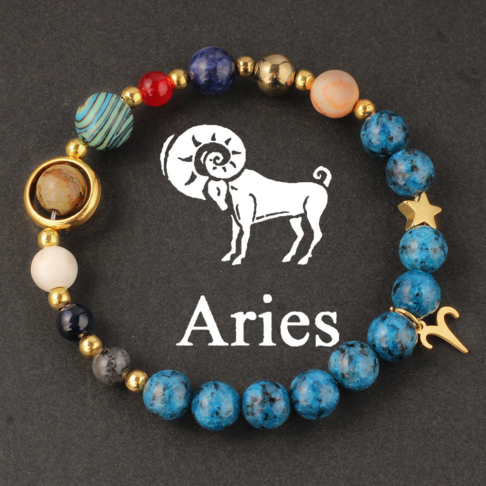 Women's 12 Zodiac Cosmic Beaded Bracelet (Malachite & Lapis Lazuli)