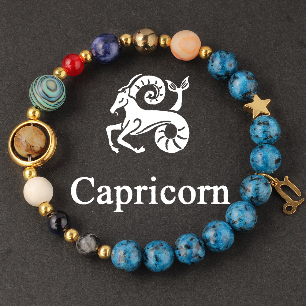 Women's 12 Zodiac Cosmic Beaded Bracelet (Malachite & Lapis Lazuli)