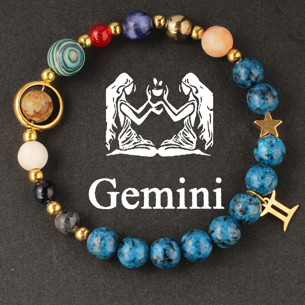 Women's 12 Zodiac Cosmic Beaded Bracelet (Malachite & Lapis Lazuli)