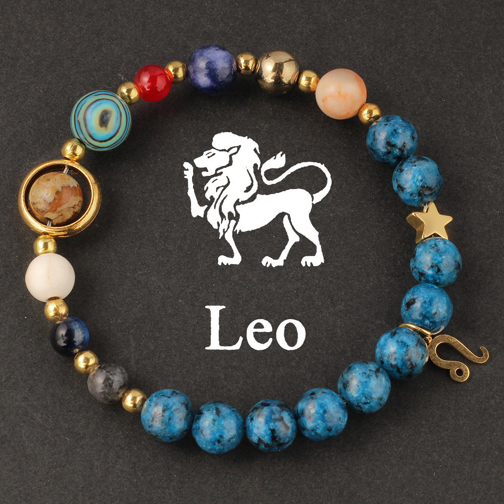 Women's 12 Zodiac Cosmic Beaded Bracelet (Malachite & Lapis Lazuli)