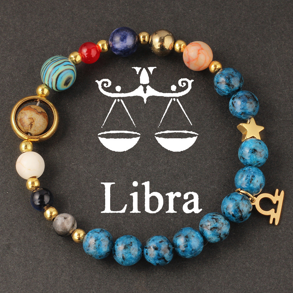 Women's 12 Zodiac Cosmic Beaded Bracelet (Malachite & Lapis Lazuli)