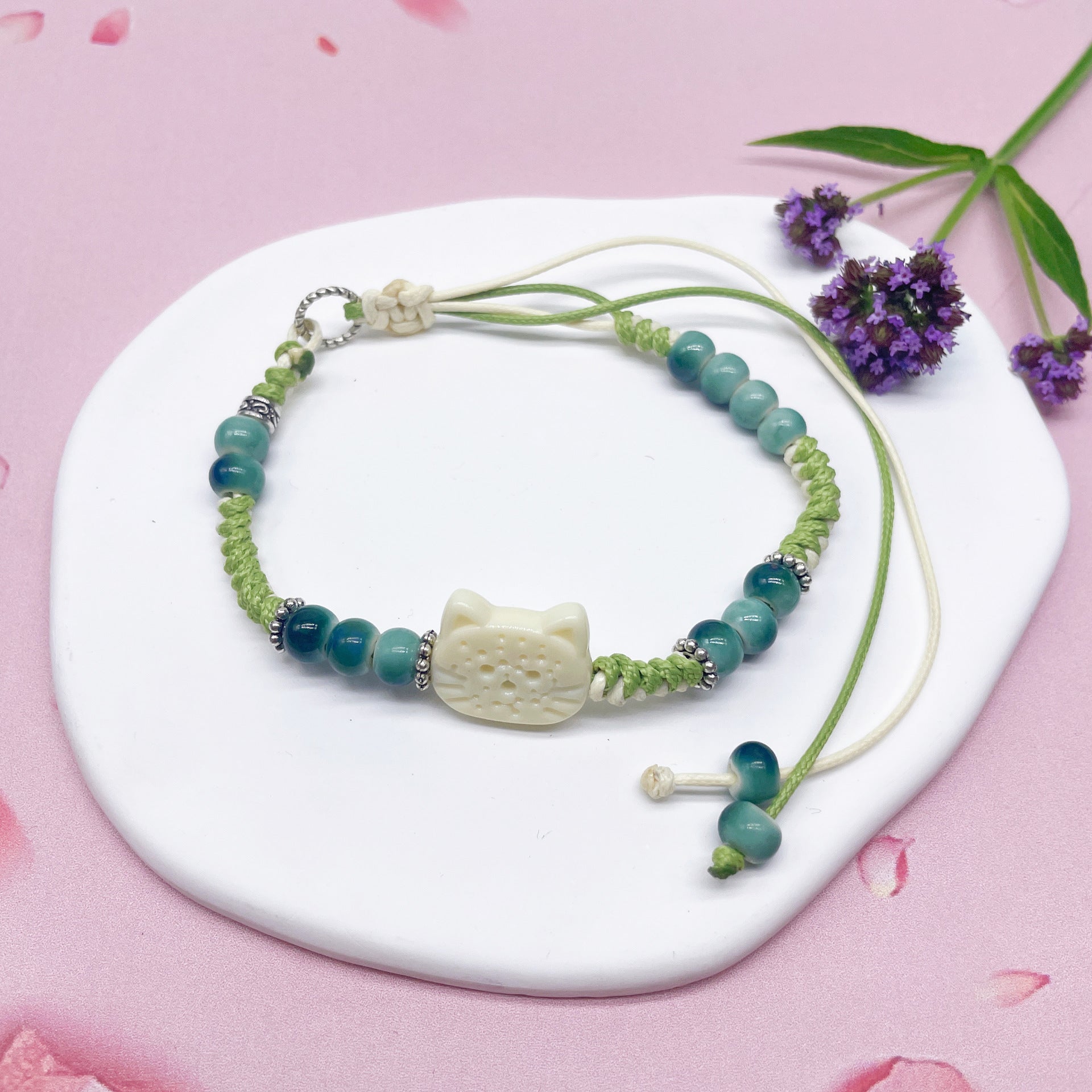 Aura Artisan Ceramic Charm Strand — Hand-Woven Friendship Bracelet