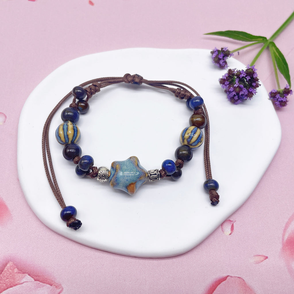 Aura Artisan Ceramic Charm Strand — Hand-Woven Friendship Bracelet