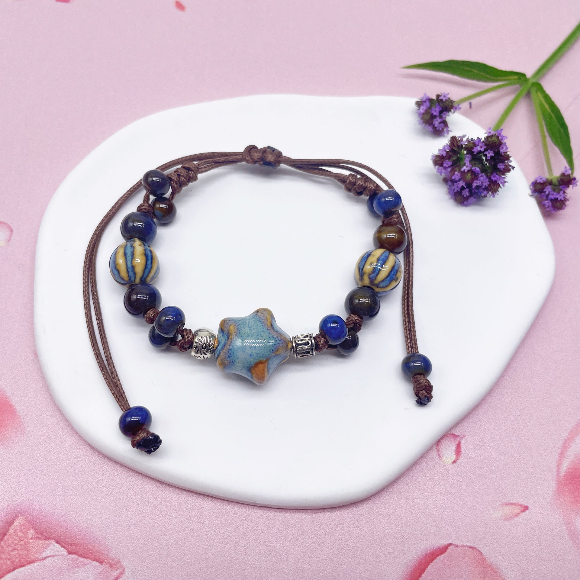 Aura Artisan Ceramic Charm Strand — Hand-Woven Friendship Bracelet