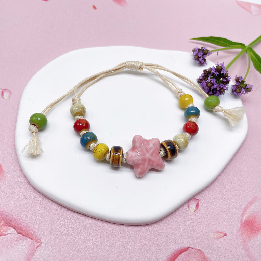Aura Artisan Ceramic Charm Strand — Hand-Woven Friendship Bracelet