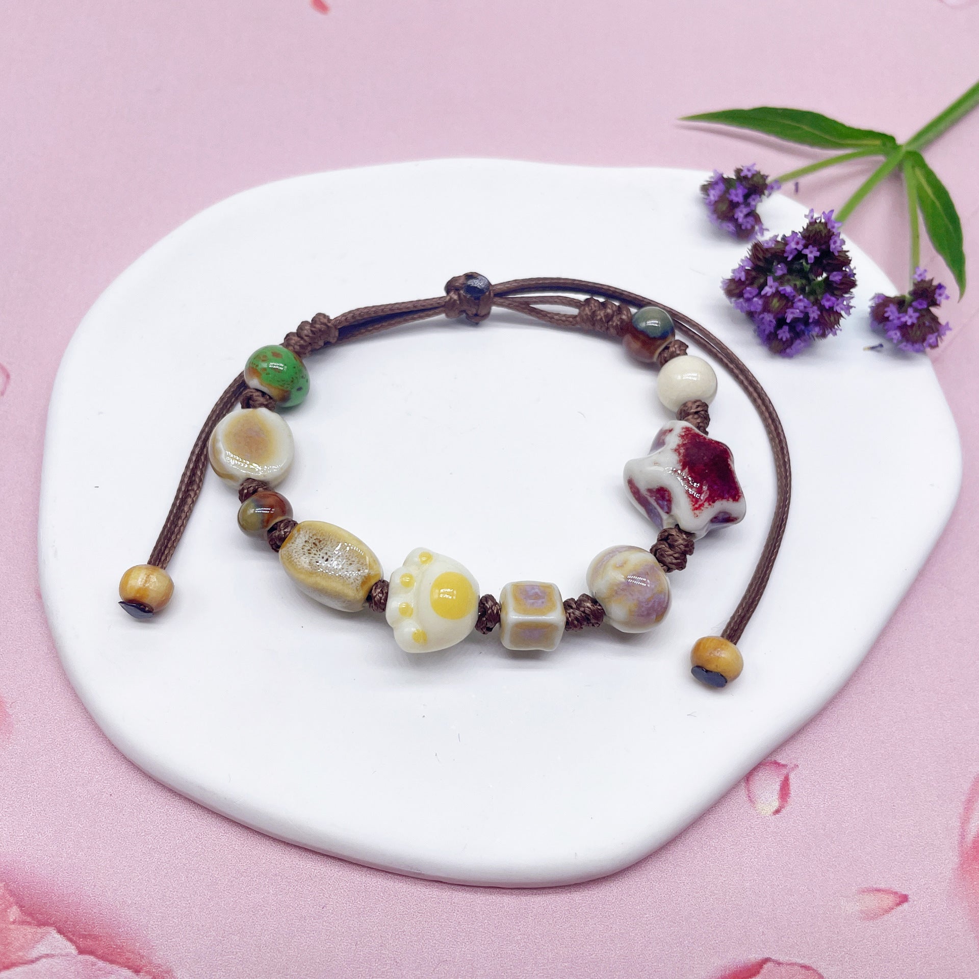 Aura Artisan Ceramic Charm Strand — Hand-Woven Friendship Bracelet