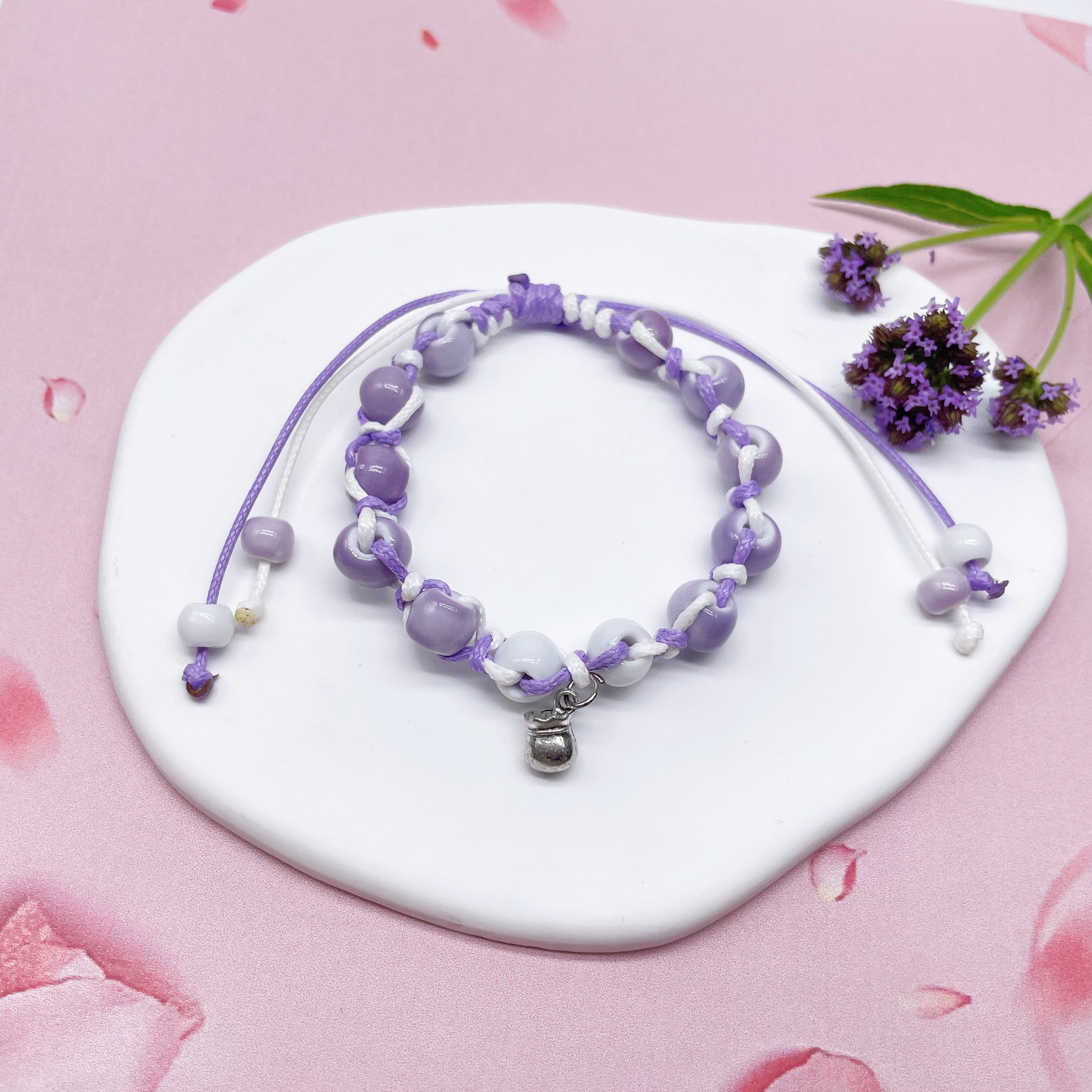 Aura Artisan Ceramic Charm Strand — Hand-Woven Friendship Bracelet