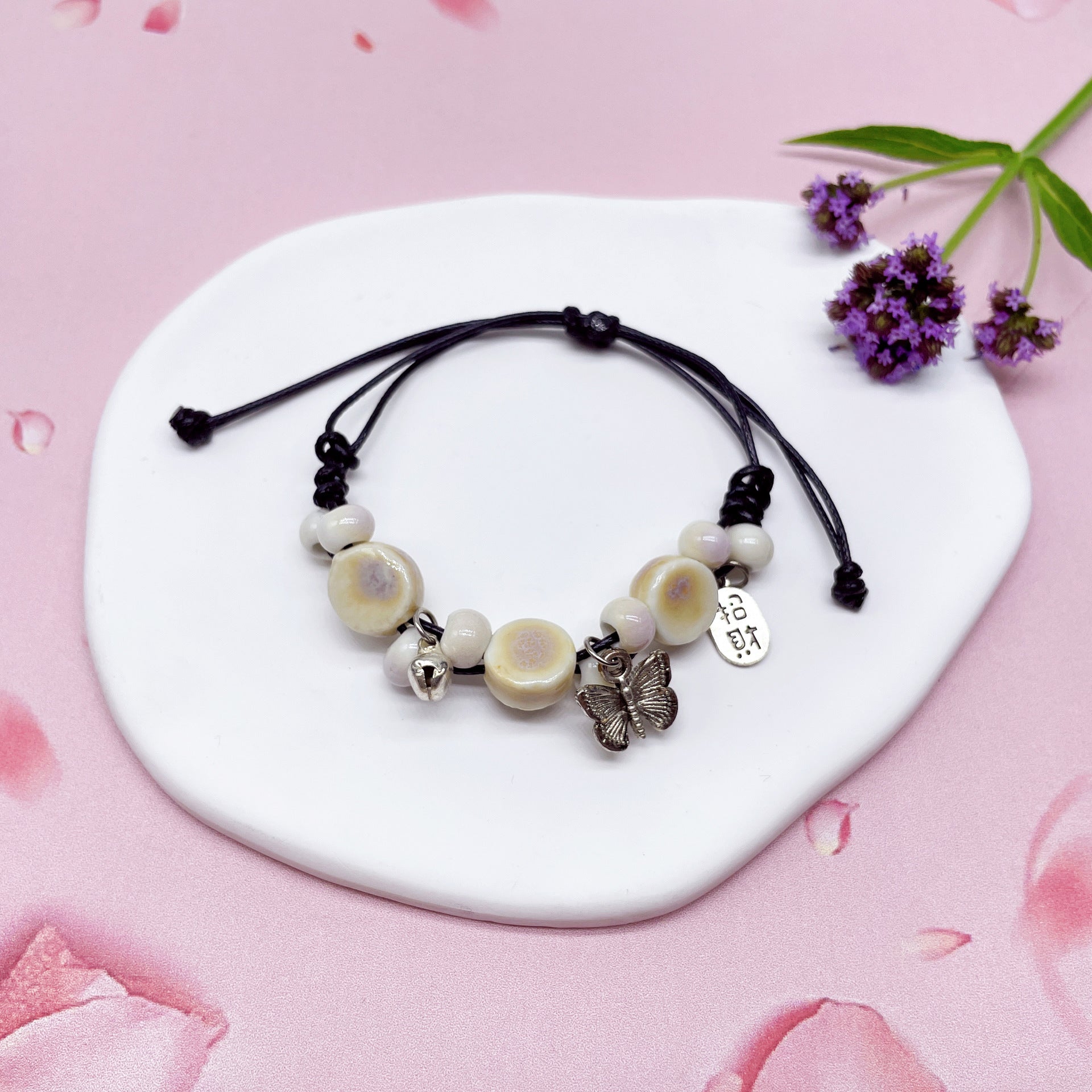 Aura Artisan Ceramic Charm Strand — Hand-Woven Friendship Bracelet