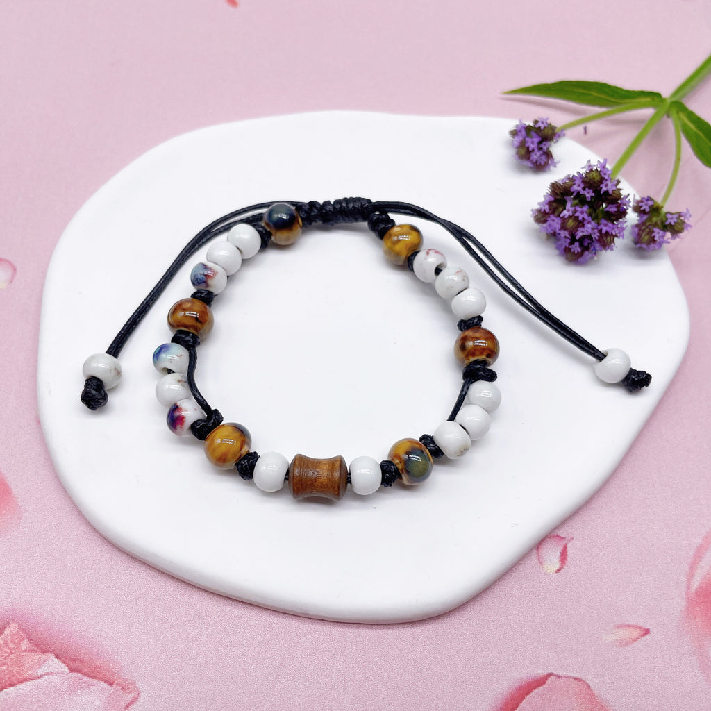 Aura Artisan Ceramic Charm Strand — Hand-Woven Friendship Bracelet