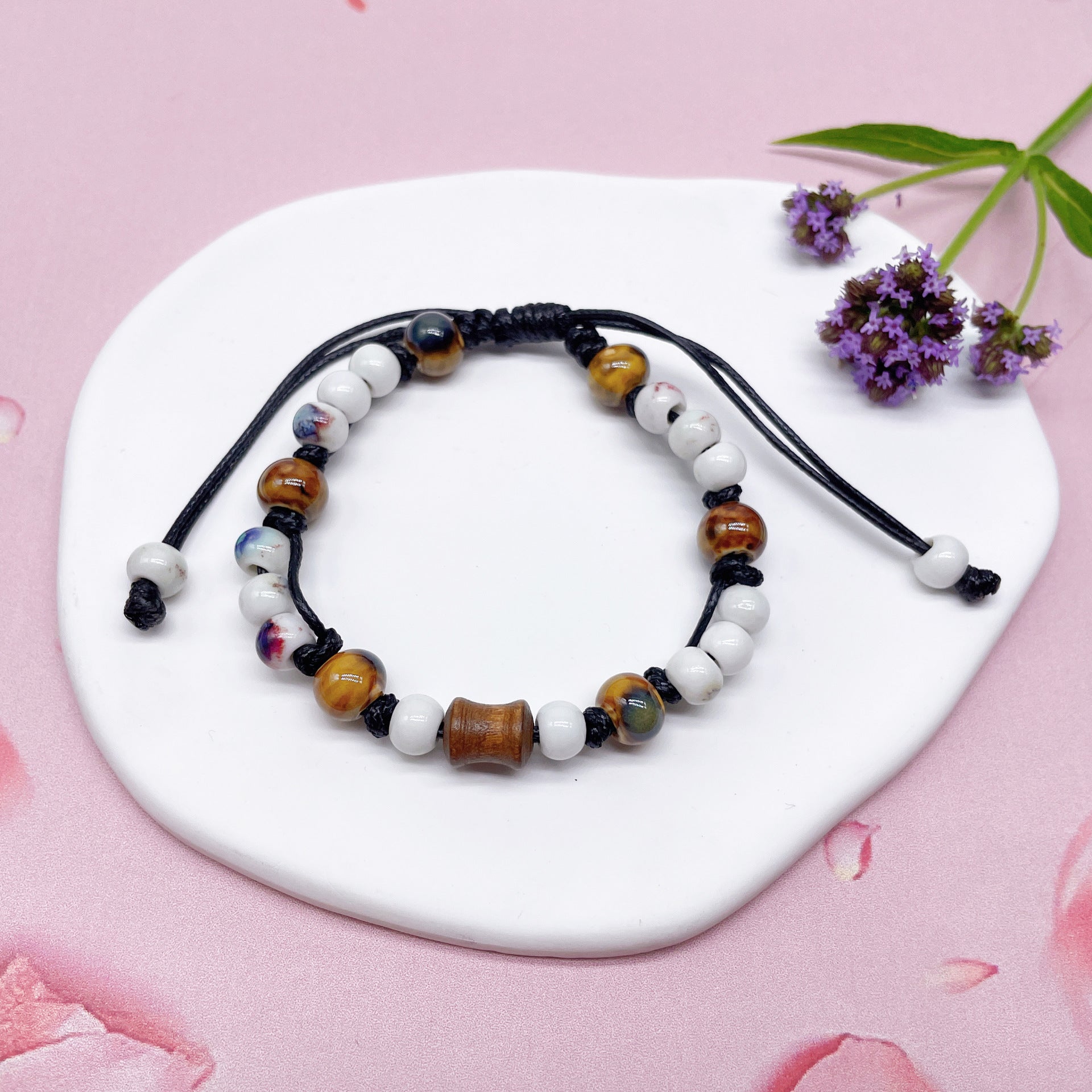 Aura Artisan Ceramic Charm Strand — Hand-Woven Friendship Bracelet