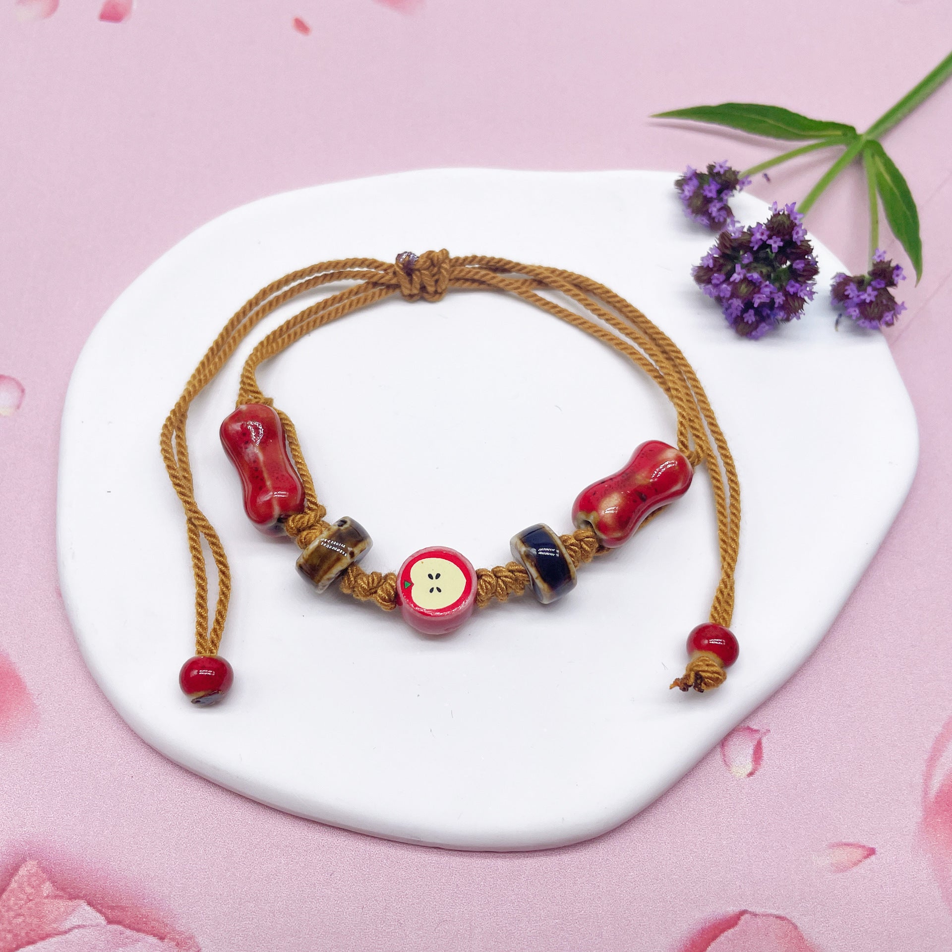 Aura Artisan Ceramic Charm Strand — Hand-Woven Friendship Bracelet