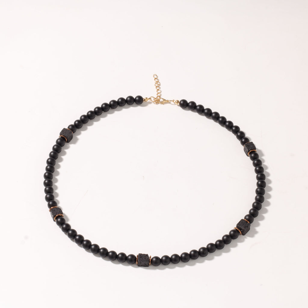 Aura Vulcan Grounding Strand — Square Lava Stone & Matte Onyx Bracelet
