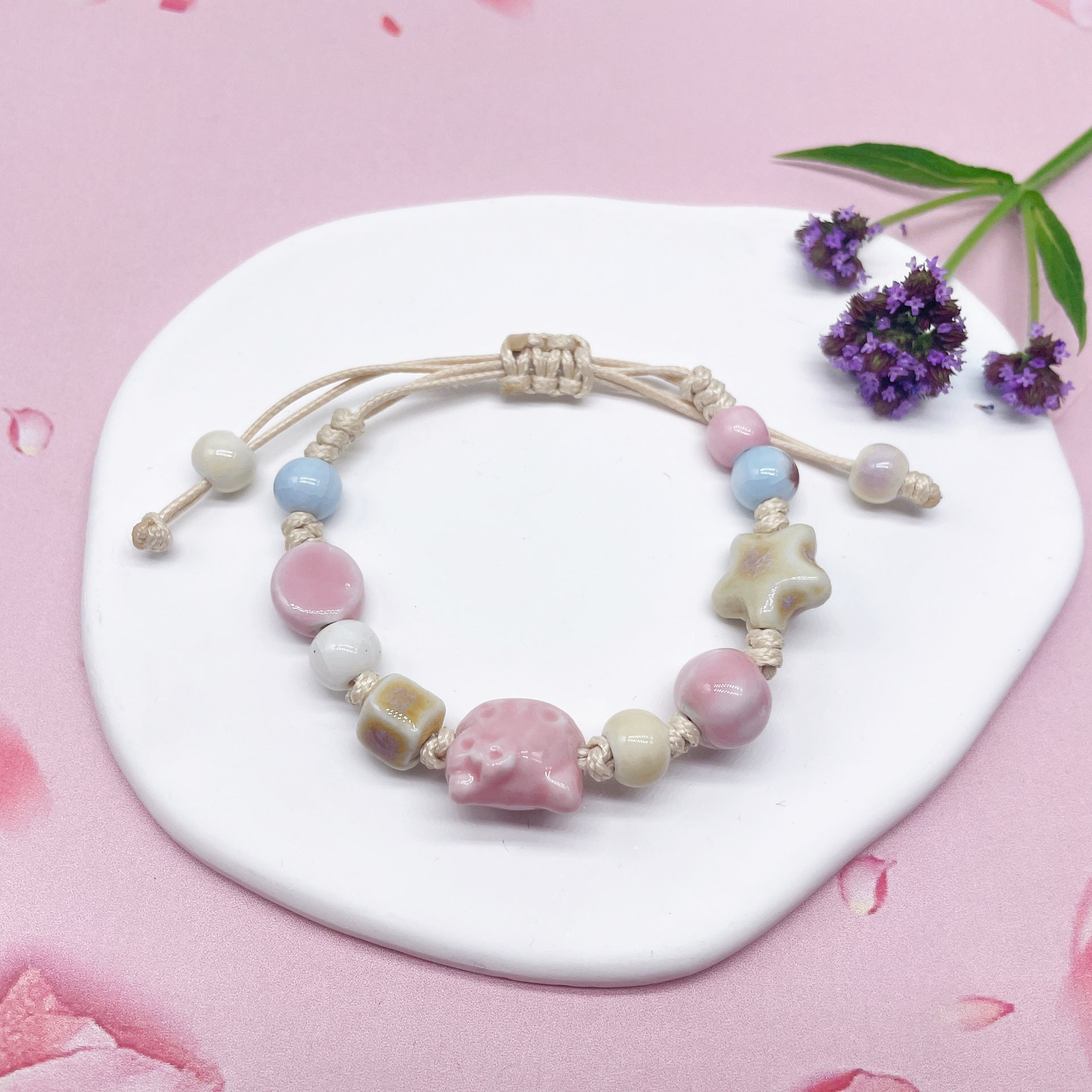 Aura Artisan Ceramic Charm Strand — Hand-Woven Friendship Bracelet
