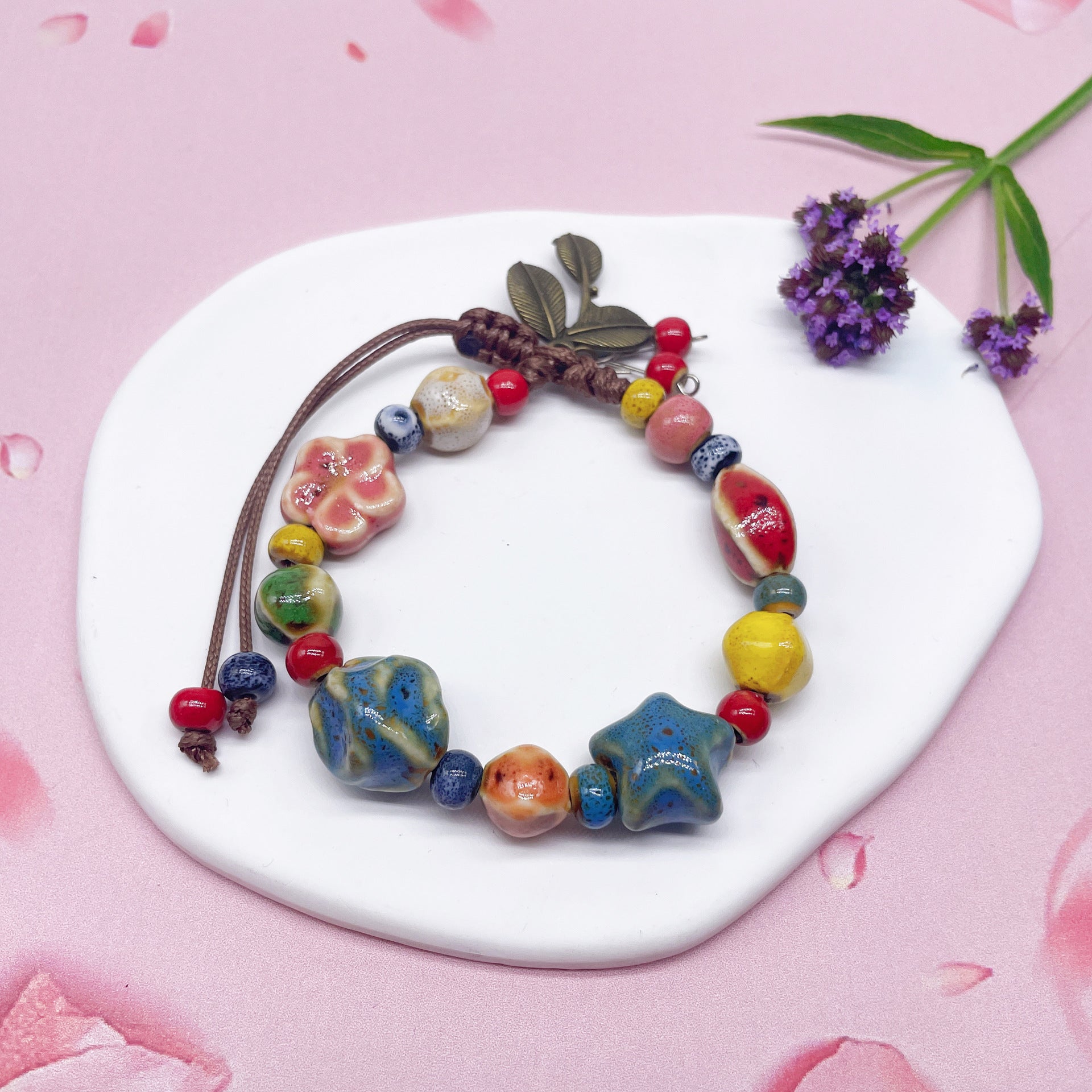 Aura Artisan Ceramic Charm Strand — Hand-Woven Friendship Bracelet