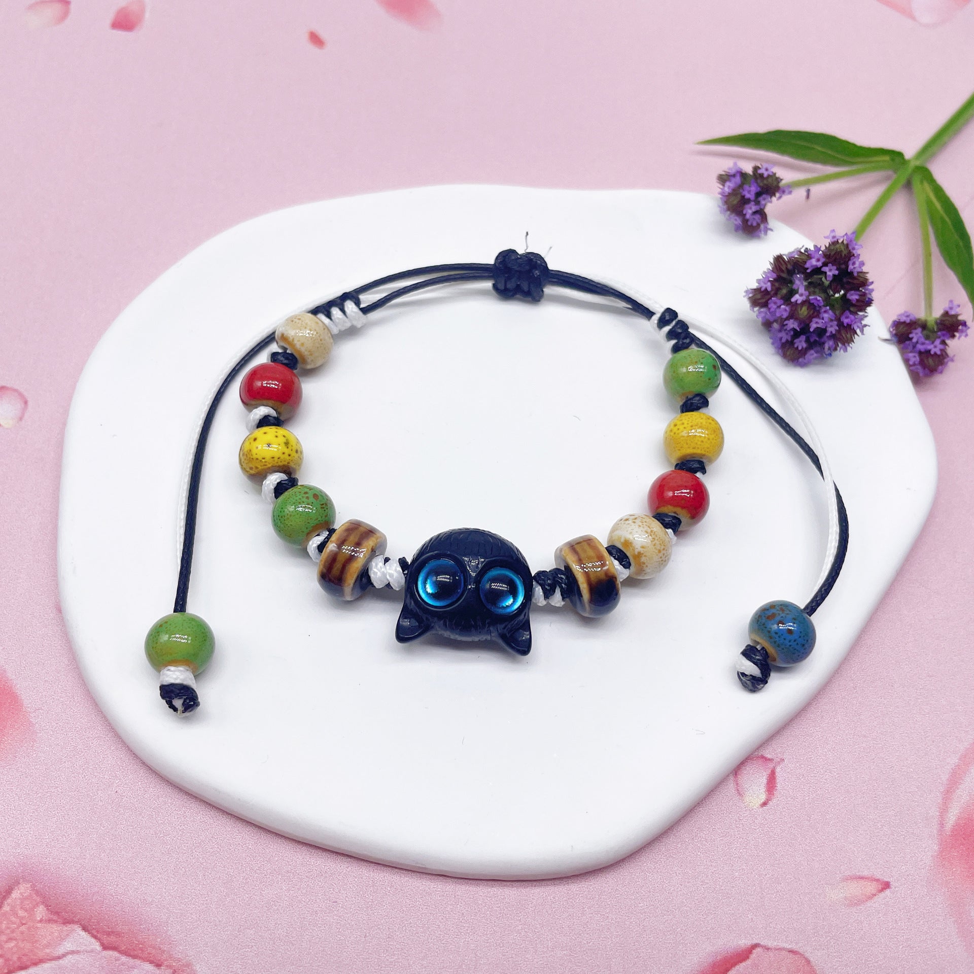 Aura Artisan Ceramic Charm Strand — Hand-Woven Friendship Bracelet