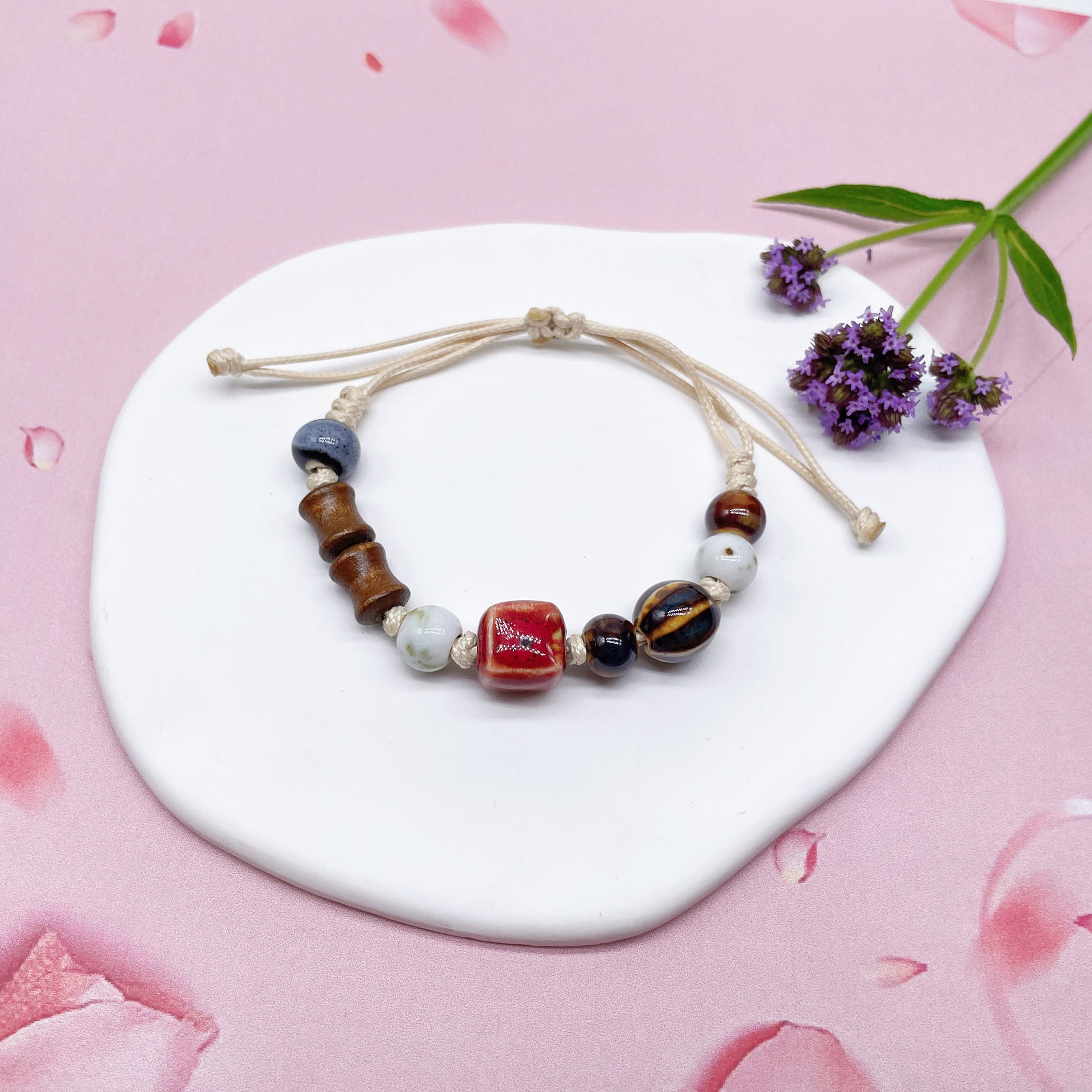 Aura Artisan Ceramic Charm Strand — Hand-Woven Friendship Bracelet