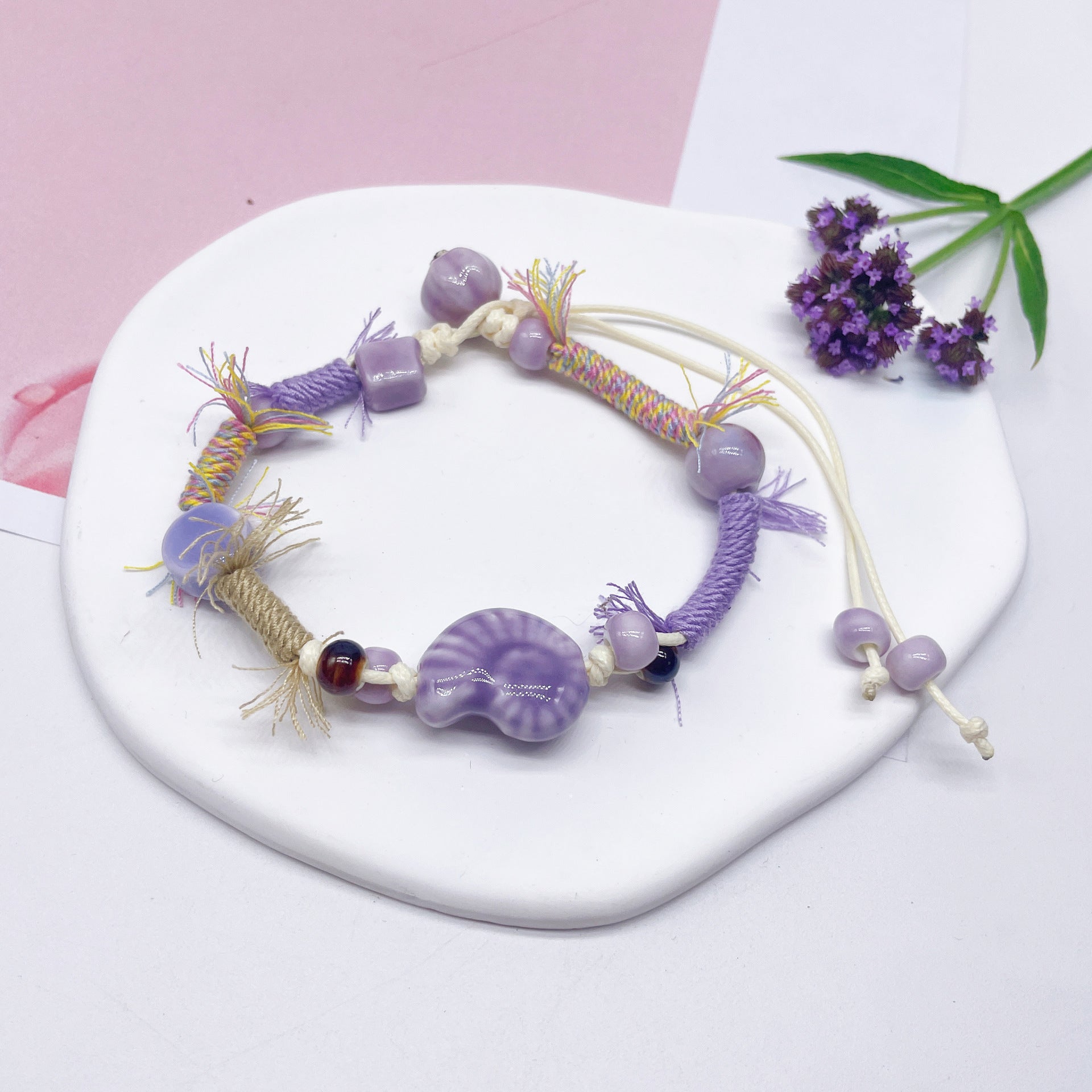 Aura Artisan Ceramic Charm Strand — Hand-Woven Friendship Bracelet