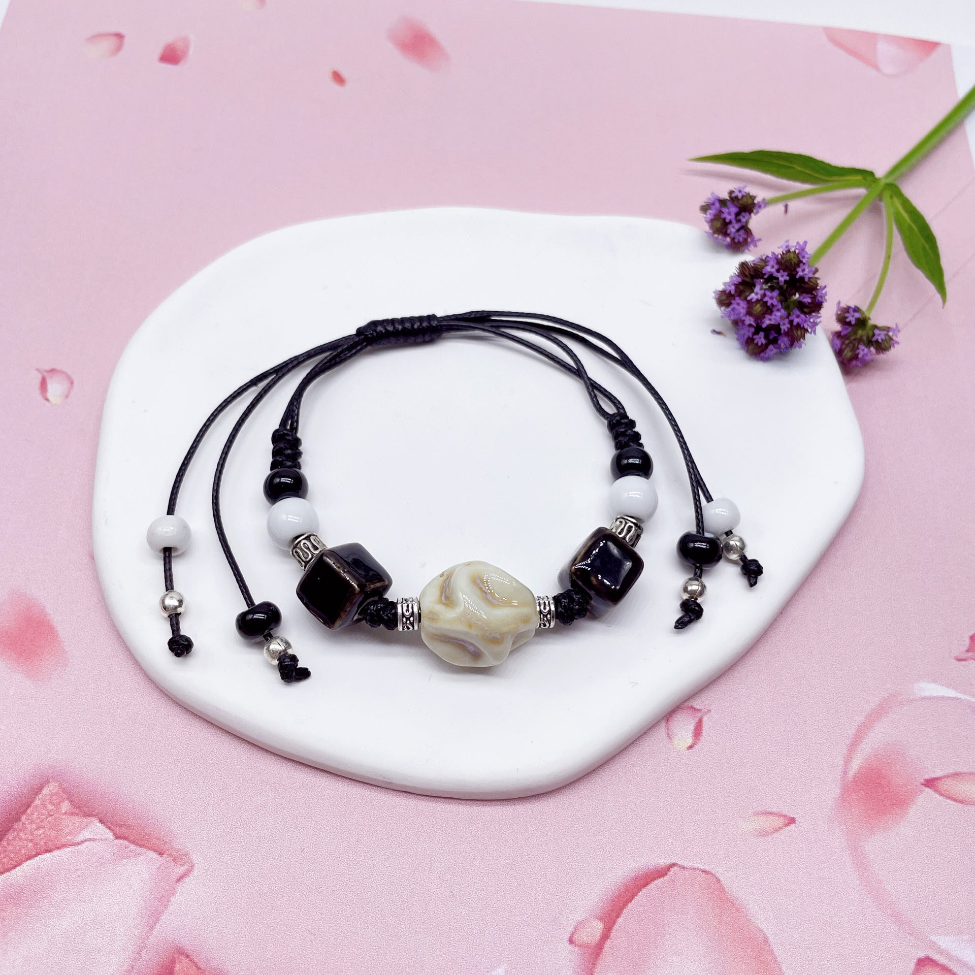 Aura Artisan Ceramic Charm Strand — Hand-Woven Friendship Bracelet