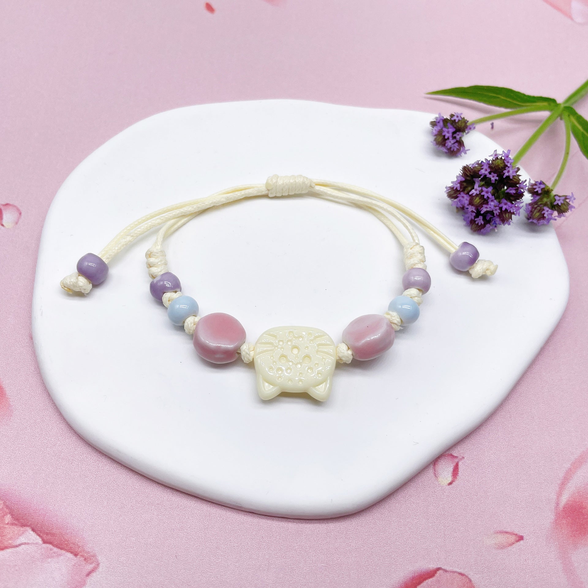 Aura Artisan Ceramic Charm Strand — Hand-Woven Friendship Bracelet