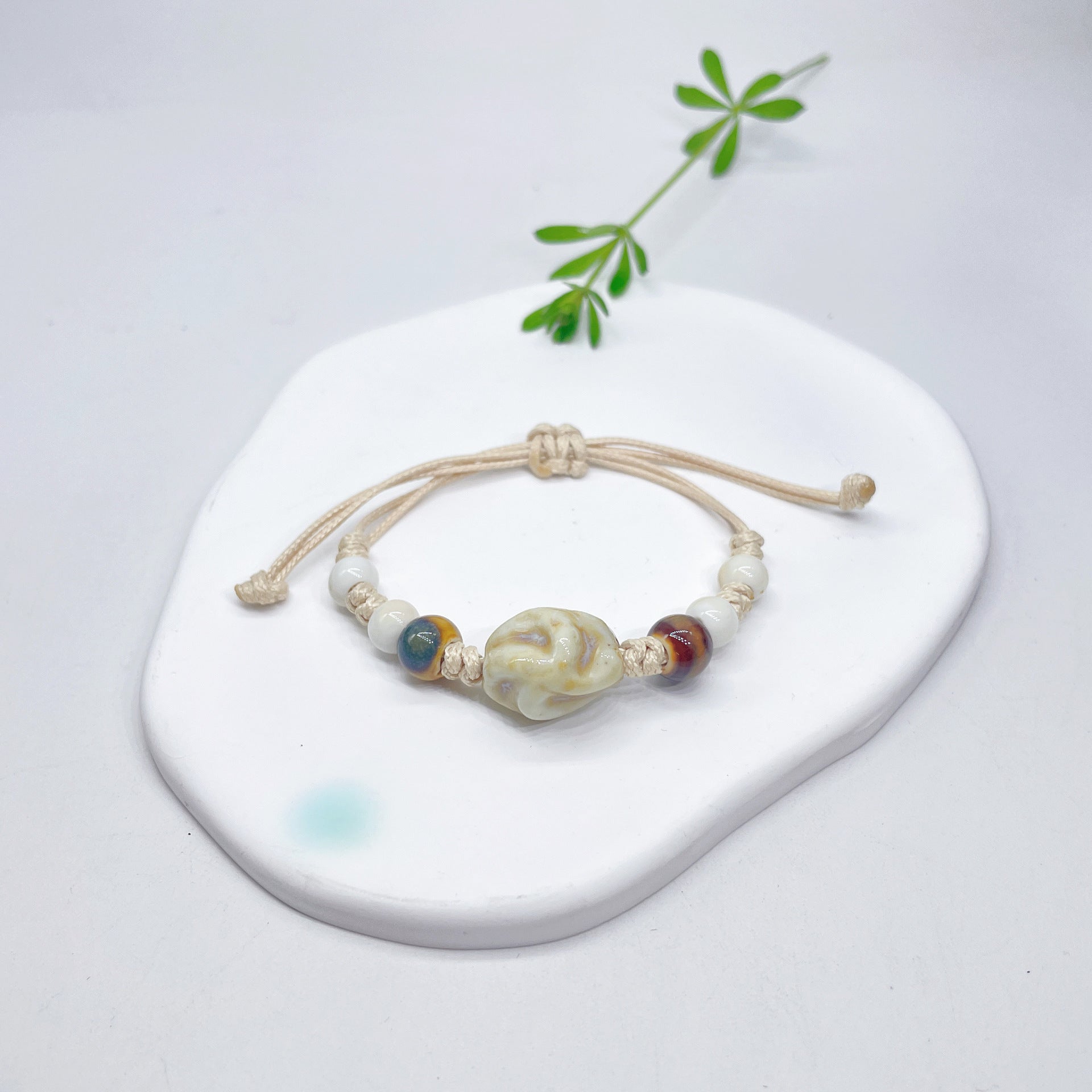 Aura Artisan Ceramic Charm Strand — Hand-Woven Friendship Bracelet